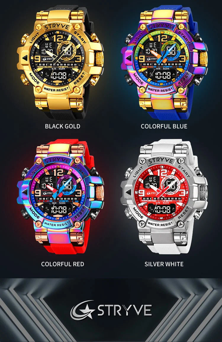 STRYVE Men's Watches 8025 Fashion Watch for Man 5ATM Waterproof Men's Clock High Quality Digital-Analog Movement Silicone Strap