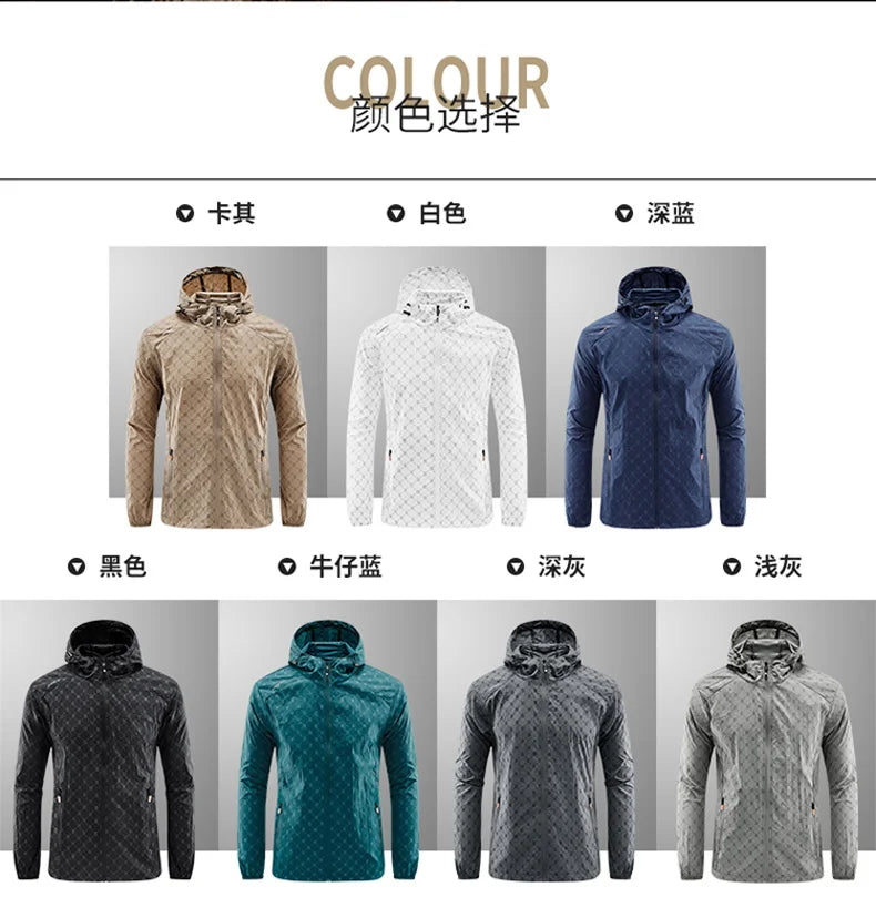 Men Thin Summer Cycling jacket Sun Protection jacket Moutain Hiking Fishing Casual Windbreaker Quick Drying Sports Hooded Coat