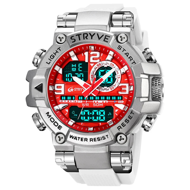 STRYVE Men's Watches 8025 Fashion Watch for Man 5ATM Waterproof Men's Clock High Quality Digital-Analog Movement Silicone Strap