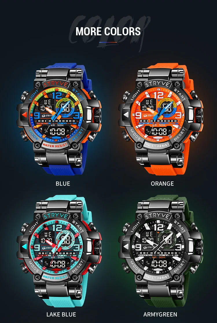 STRYVE Men's Watches 8025 Fashion Watch for Man 5ATM Waterproof Men's Clock High Quality Digital-Analog Movement Silicone Strap