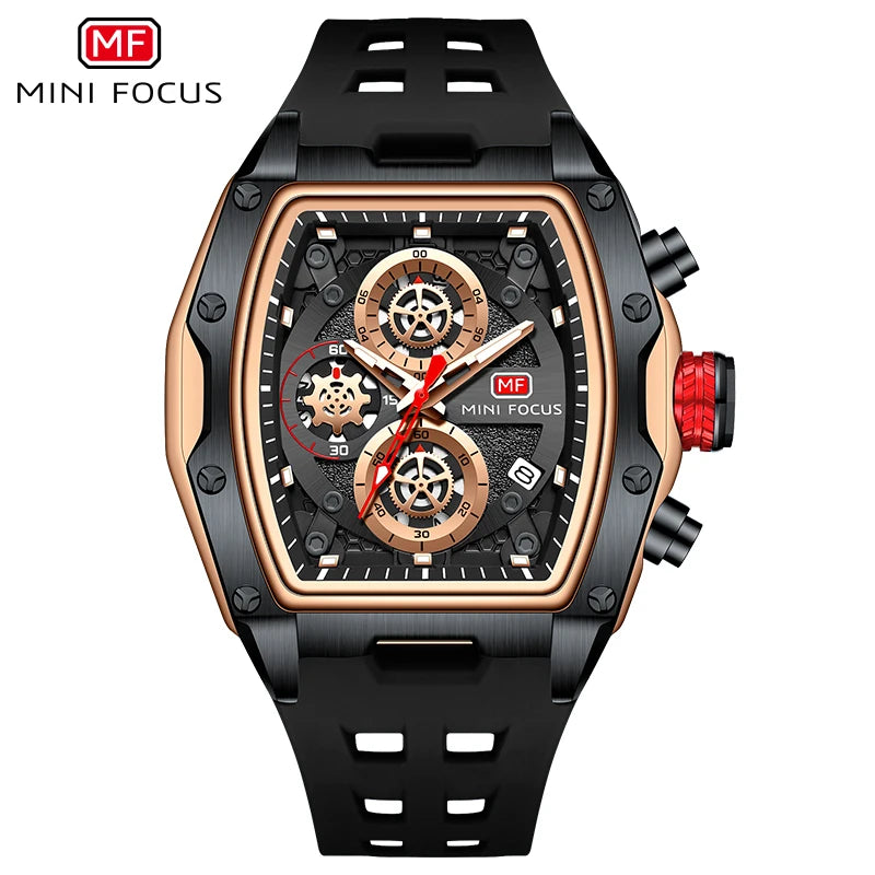 MINI FOCUS Multifunctional Luxury Fashion Quartz Wristwatches for Men Warrior Red Strap Waterproof Chronograph reloj hombre 473G