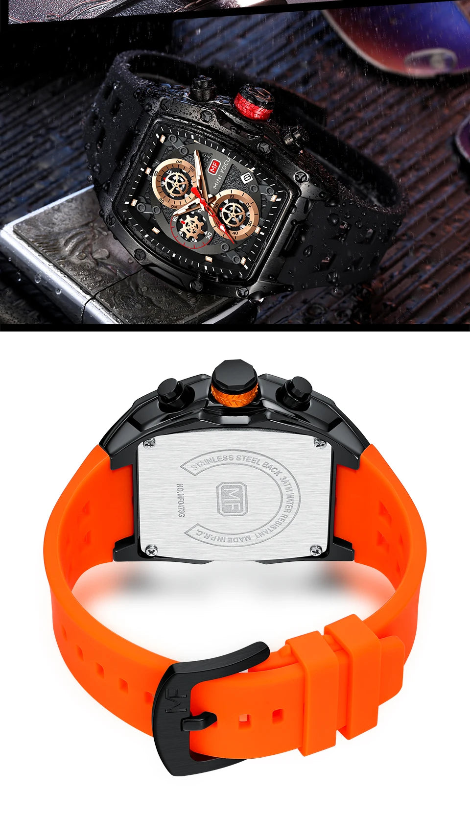 MINI FOCUS Multifunctional Luxury Fashion Quartz Wristwatches for Men Warrior Red Strap Waterproof Chronograph reloj hombre 473G